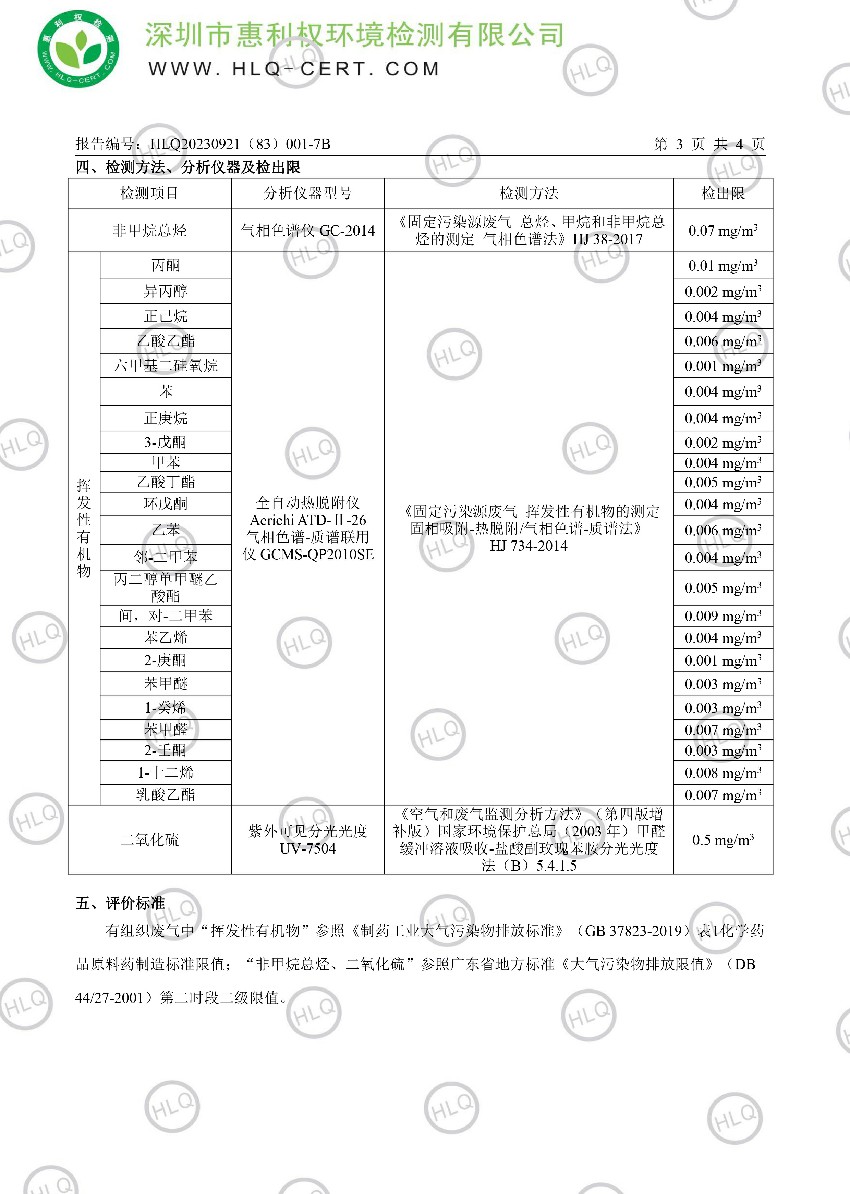HLQ20230921（83）001-7B--深圳翰宇药业股份有限公司坪山分公司--（有组织废气）-琪03.27-滢03.27-雯03.27-4