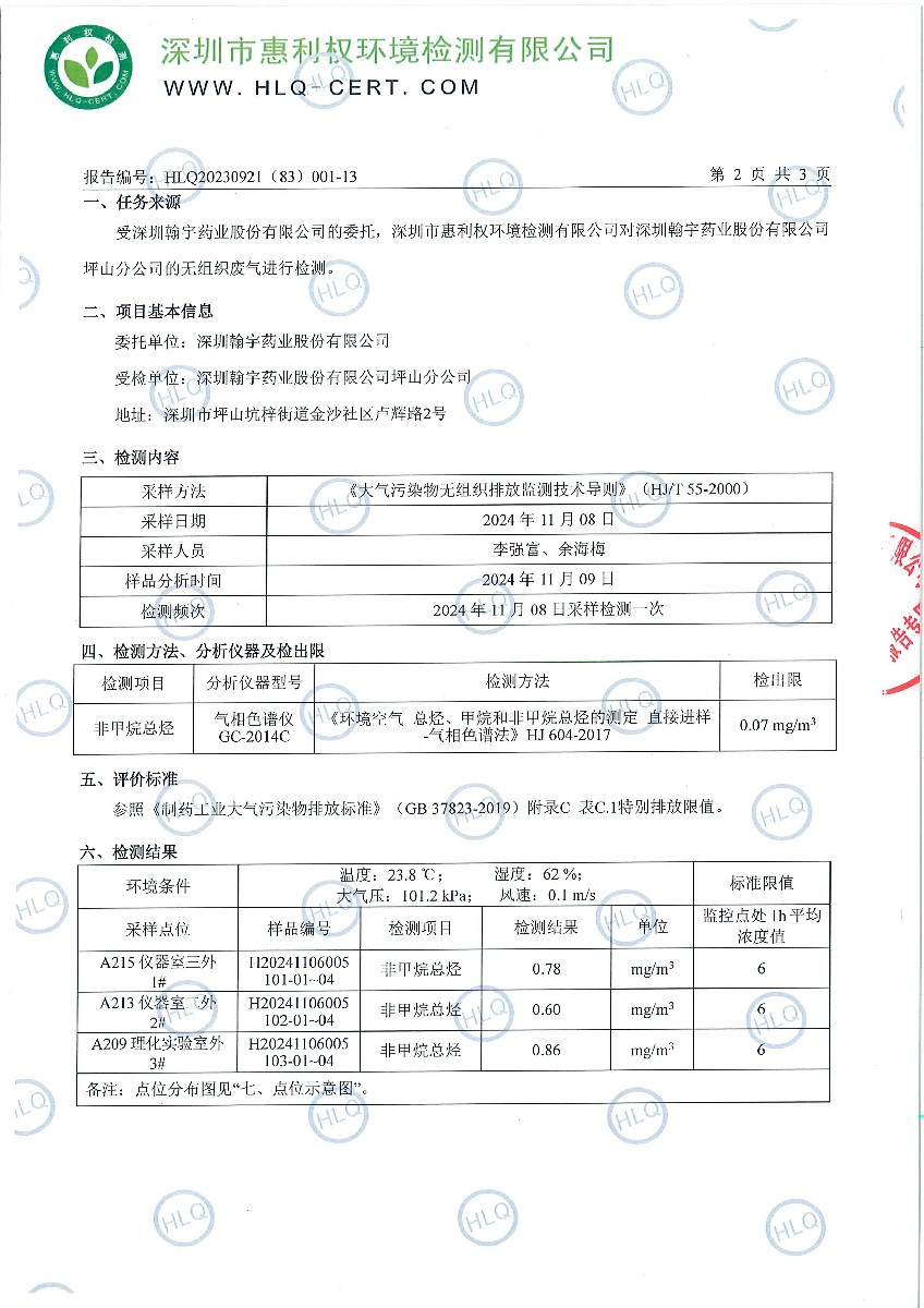 HLQ20230921（83）001-13-深圳翰宇药业股份有限公司（深圳翰宇药业股份有限公司坪山分公司）---无组织废气-3